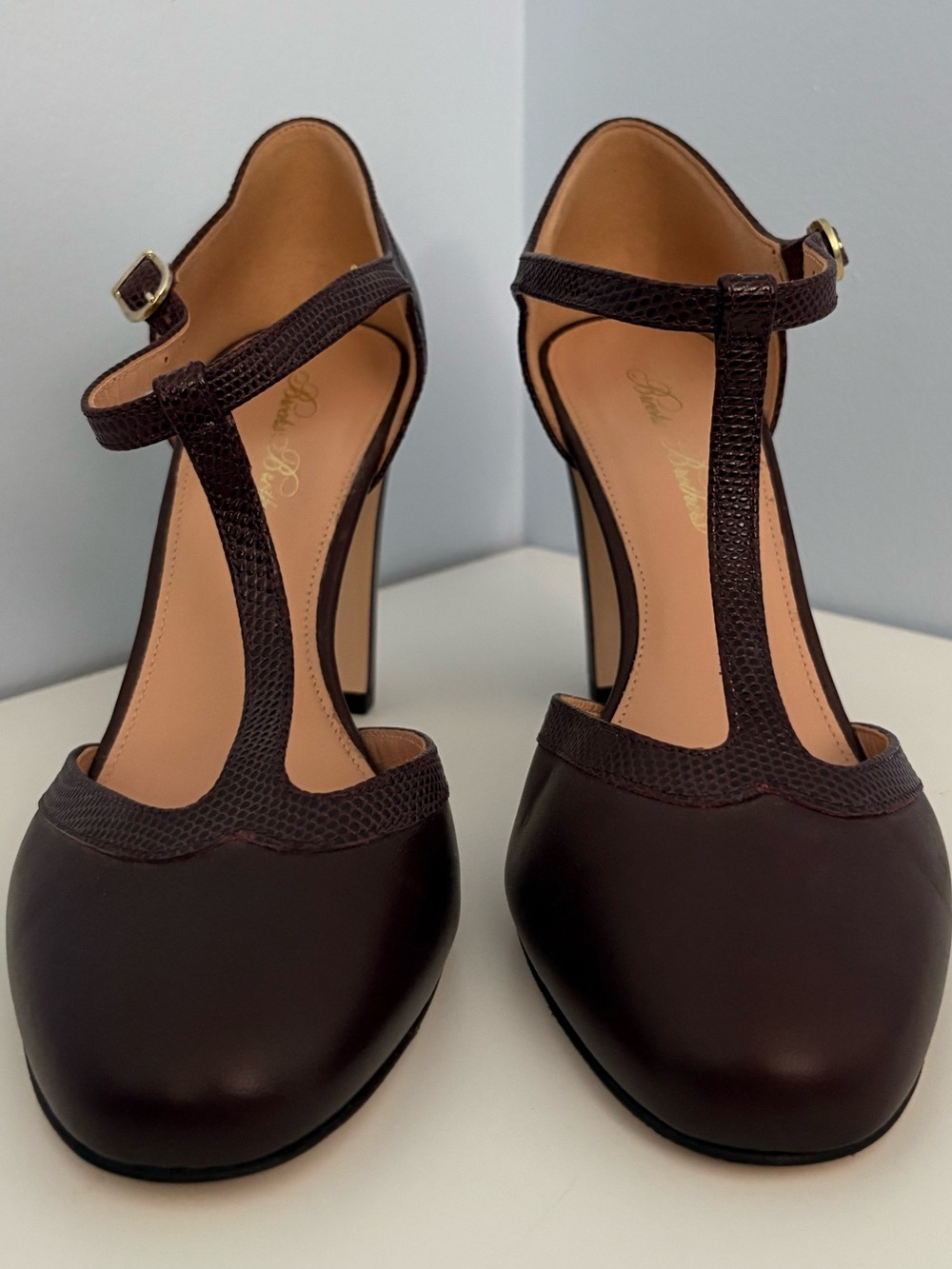Brooks Brothers Mary Jane T-Strap High Heels in Bordeaux 8.5